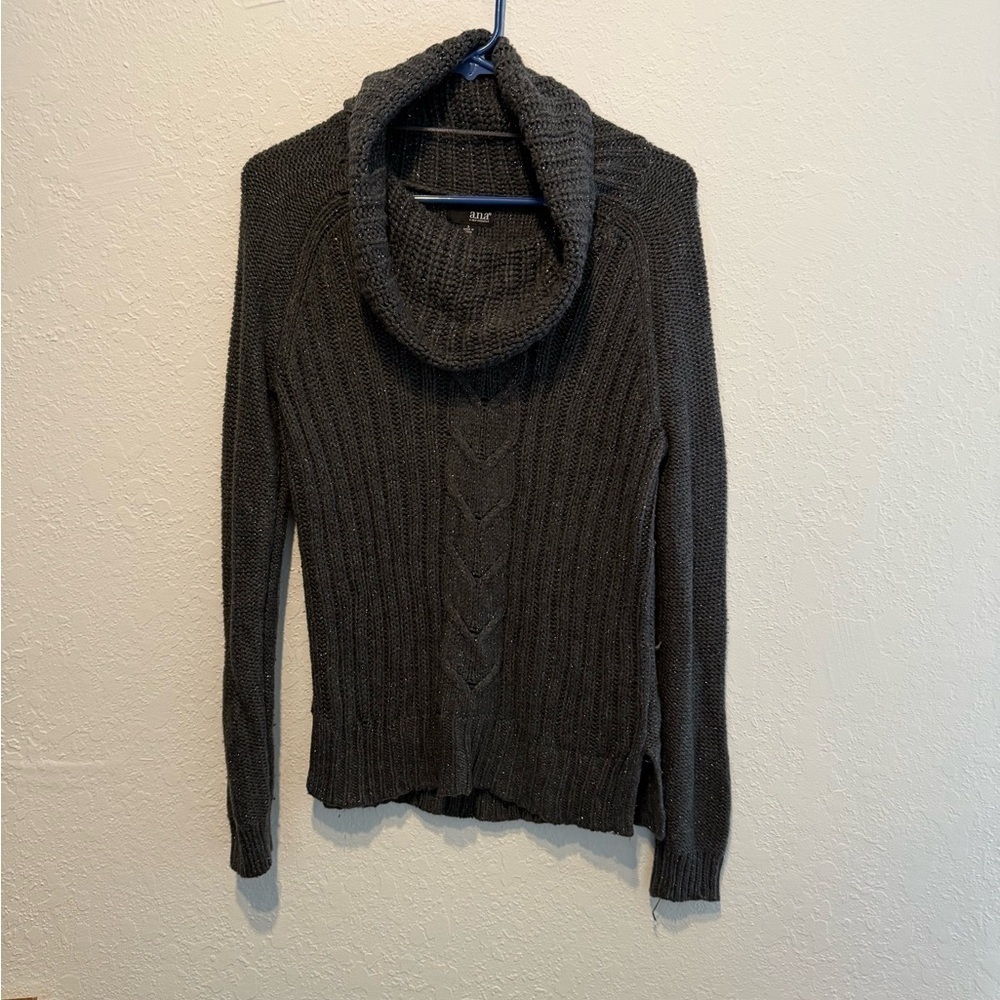 a.n.a (A New Approach) Dark Gray Cowl Neck Sweater S Knit Sparkly Winter Fall